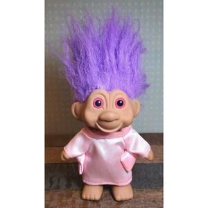 VTG 1991 TNT Troll Doll LARGE 5in Purple Hair RARE Pink Eyes Original Pink Dress
